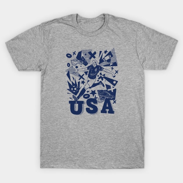 Vintage United States Soccer Player 2022 Grunge Football T-Shirt by SLAG_Creative